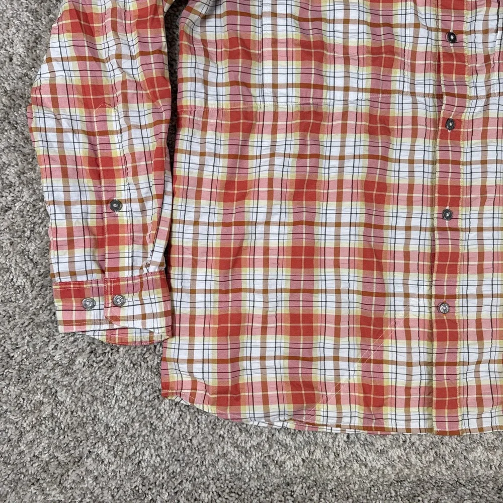 Orvis Shirt Mens Medium Orange Plaid‎ Active Fit Ventilated Fishing Button Down